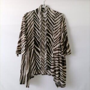 Caribe Womens Gray Black Open Front Roll Tab Sleeve Zebra Print Cardigan Size L